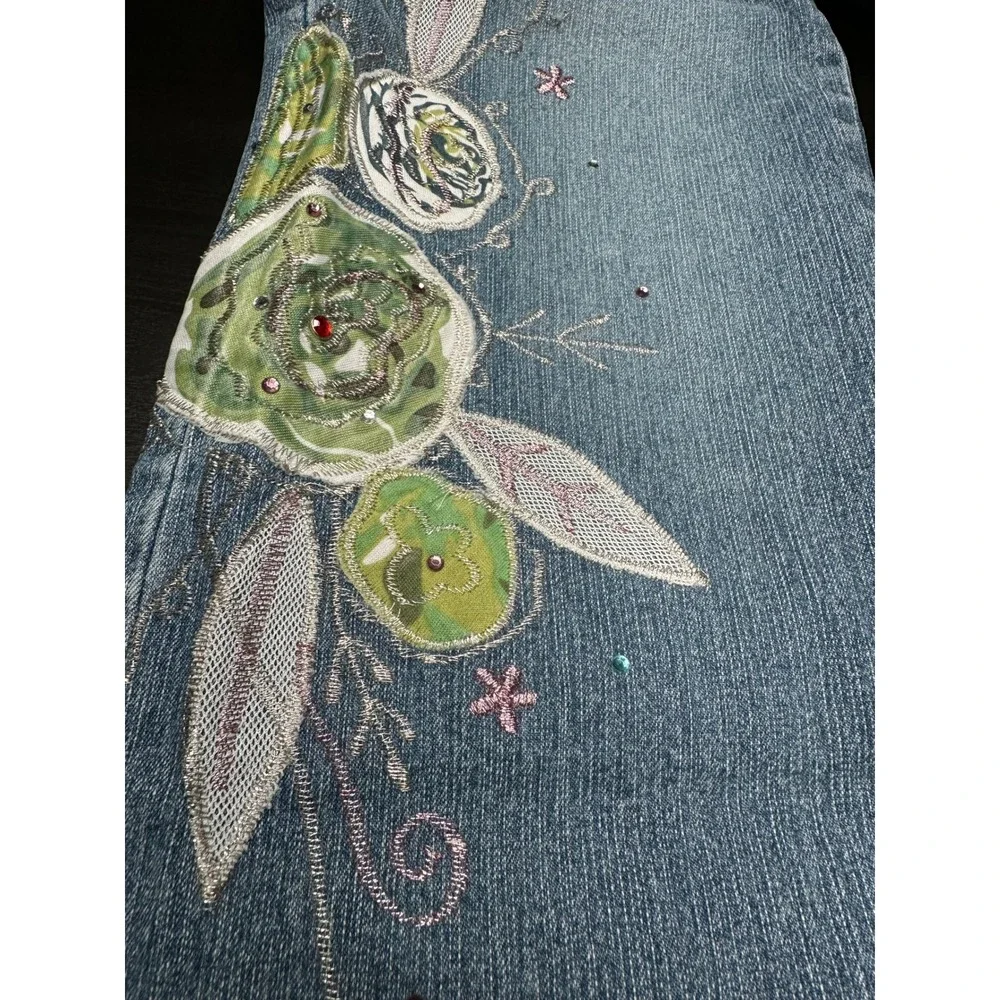 Vintage D'Mode Classix Y2K Embroidered Jeans Women 10 Blue Floral Applique